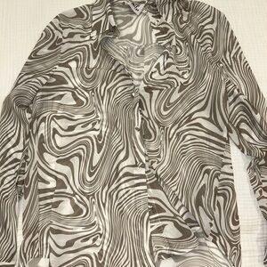 Princess Polly Taupe and White Swirl Blouse